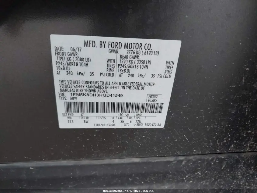 2017 FORD EXPLORER XLT