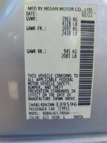 2022 NISSAN ALTIMA SV  