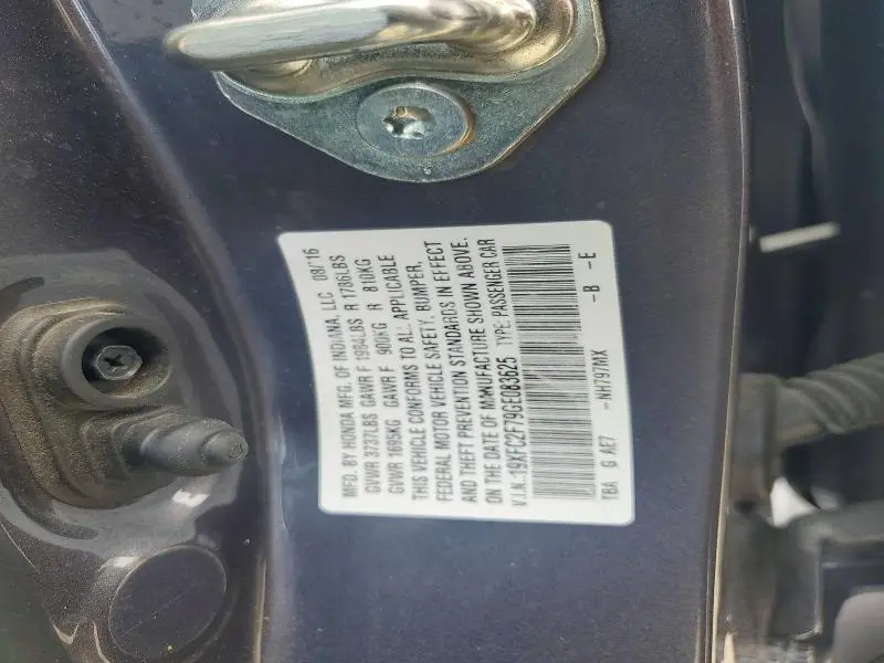 2016 HONDA CIVIC EX  