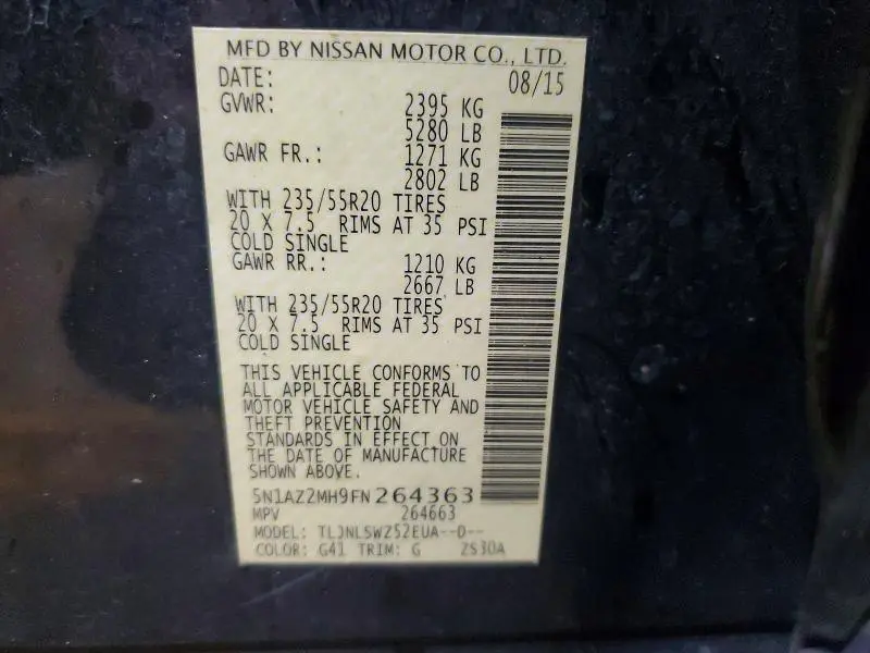 2015 NISSAN MURANO PLATINUM  