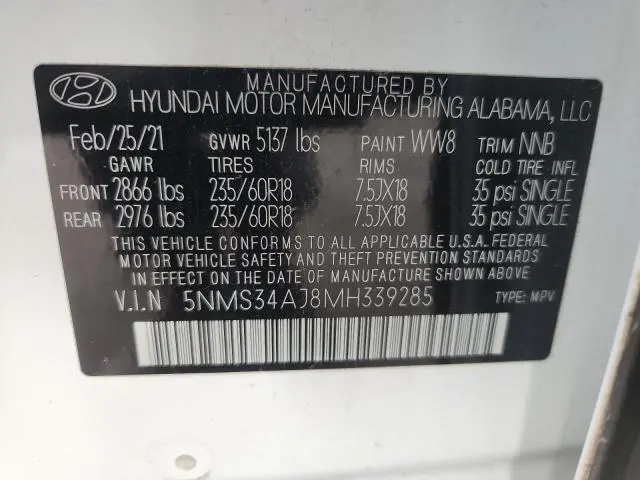 2021 HYUNDAI SANTA FE SEL  