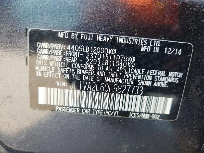 2015 SUBARU WRX   