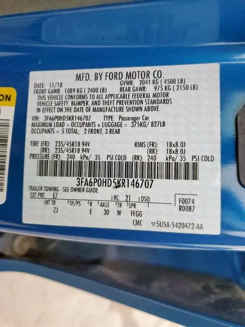 2019 FORD FUSION SE  