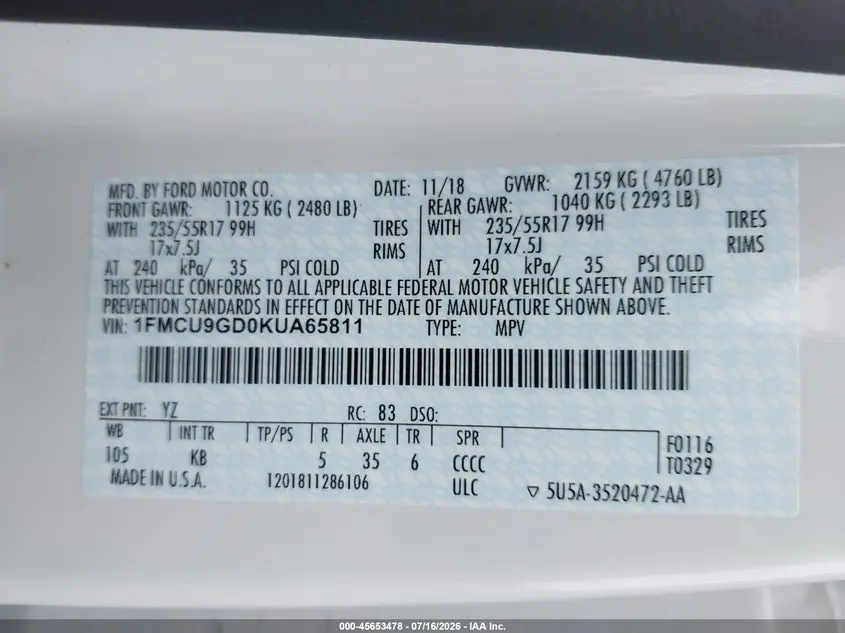 2019 FORD ESCAPE SE