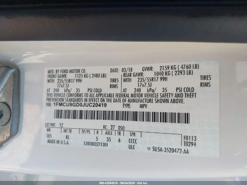 2018 FORD ESCAPE SE