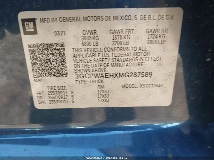 2021 CHEVROLET SILVERADO 1500 2WD  SHORT BED WT