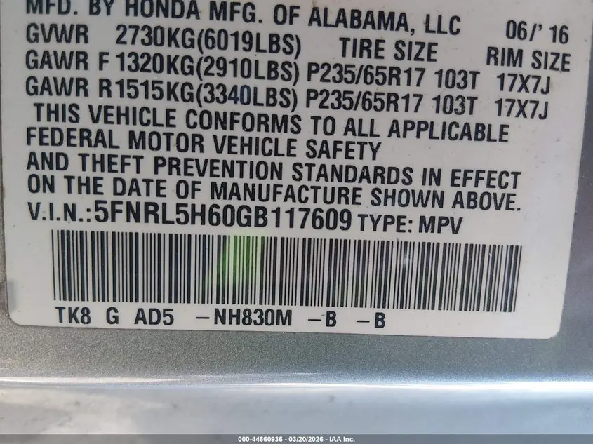 2016 HONDA ODYSSEY EX-L