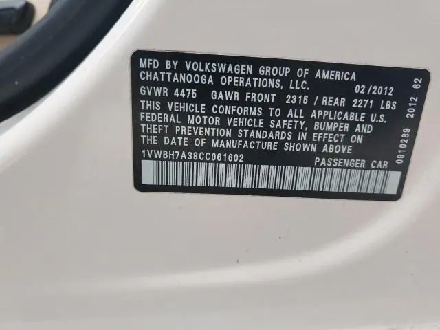 2012 VOLKSWAGEN PASSAT SE