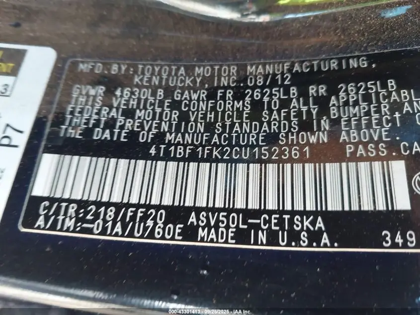 2012 TOYOTA CAMRY SE