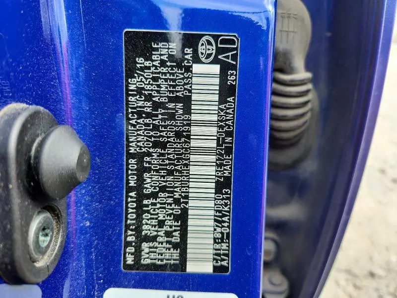 2016 TOYOTA COROLLA L  