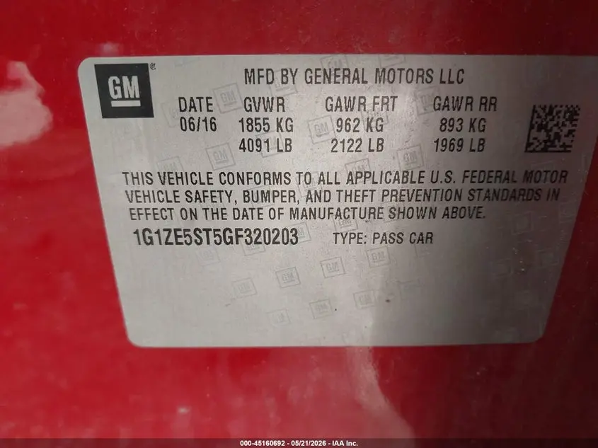 2016 CHEVROLET MALIBU 1LT