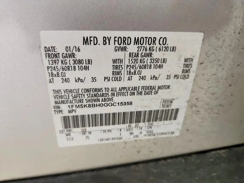 2016 FORD EXPLORER BASE  
