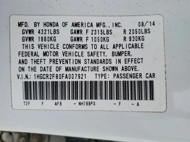 2015 HONDA ACCORD EXL  
