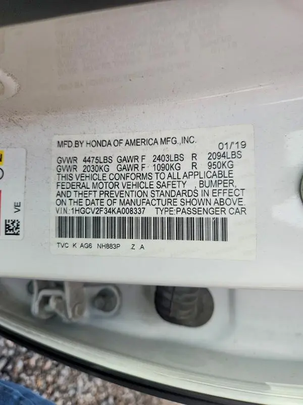 2019 HONDA ACCORD SPORT  