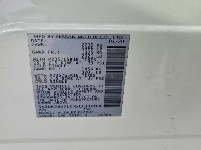 2020 NISSAN PATHFINDER SV  