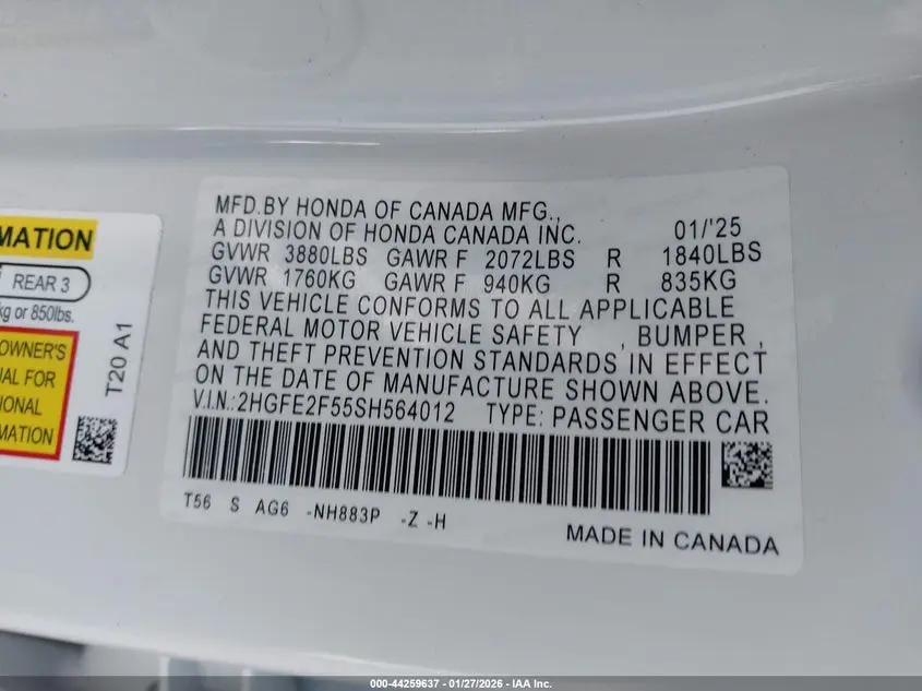 2025 HONDA CIVIC SPORT