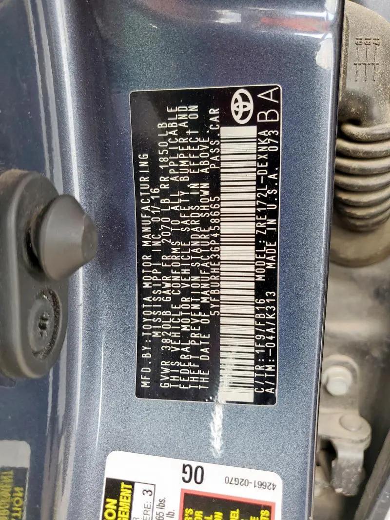 2016 TOYOTA COROLLA L  