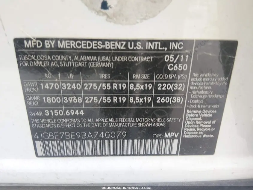 2011 MERCEDES-BENZ GL 450 4MATIC