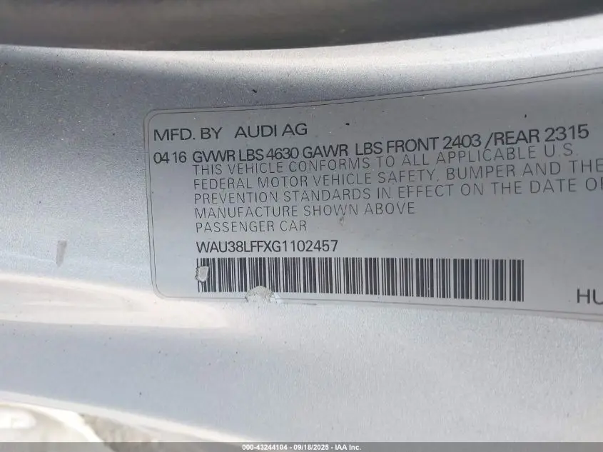 2016 AUDI A3 2.0T PREMIUM