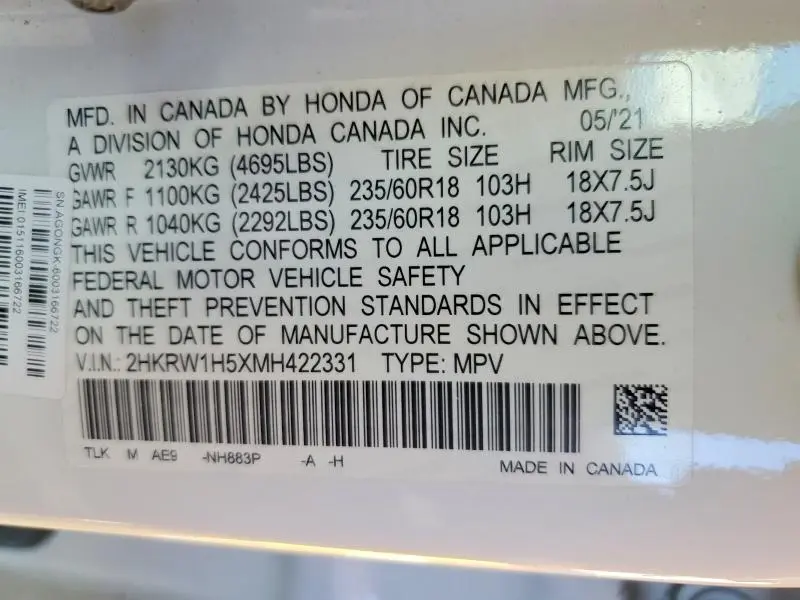 2021 HONDA CR-V EX  