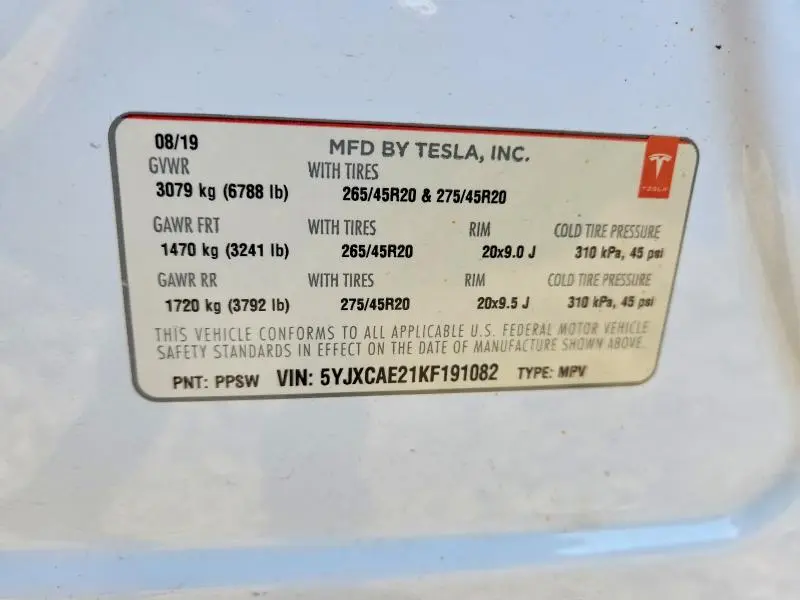 2019 TESLA MODEL X   