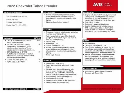 2022 CHEVROLET TAHOE K1500 PREMIER  
