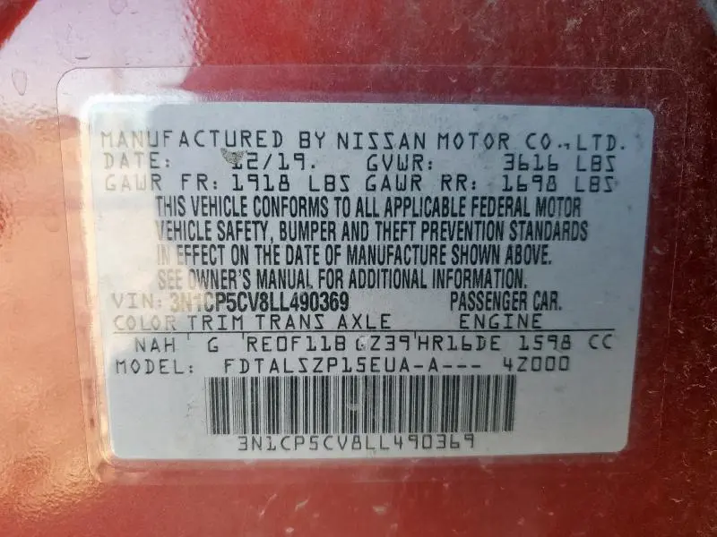 2020 NISSAN KICKS SV  