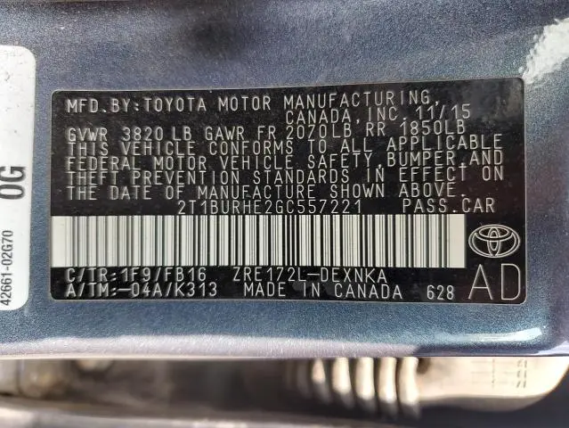 2016 TOYOTA COROLLA L