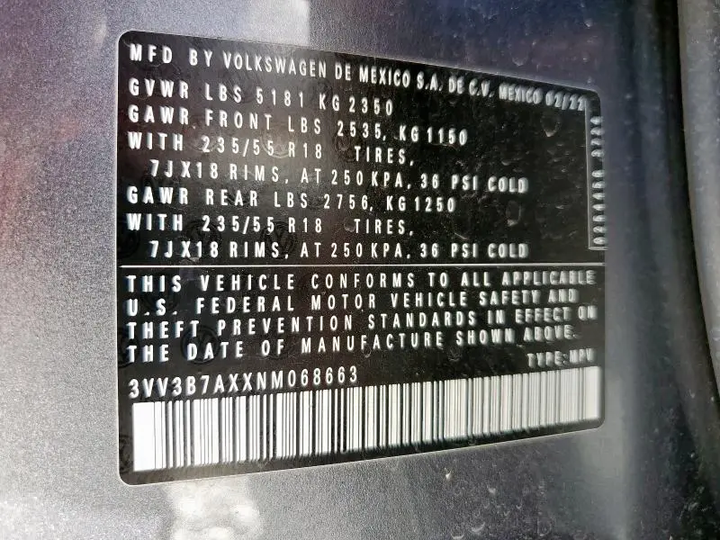 2022 VOLKSWAGEN TIGUAN SE  