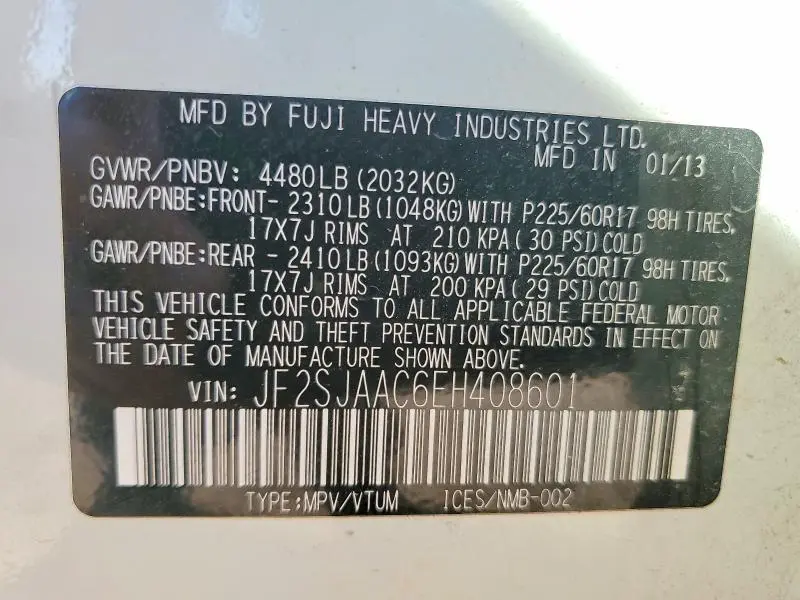 2014 SUBARU FORESTER 2.5I  