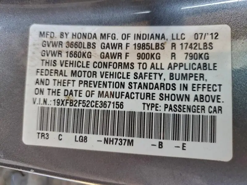 2012 HONDA CIVIC LX  