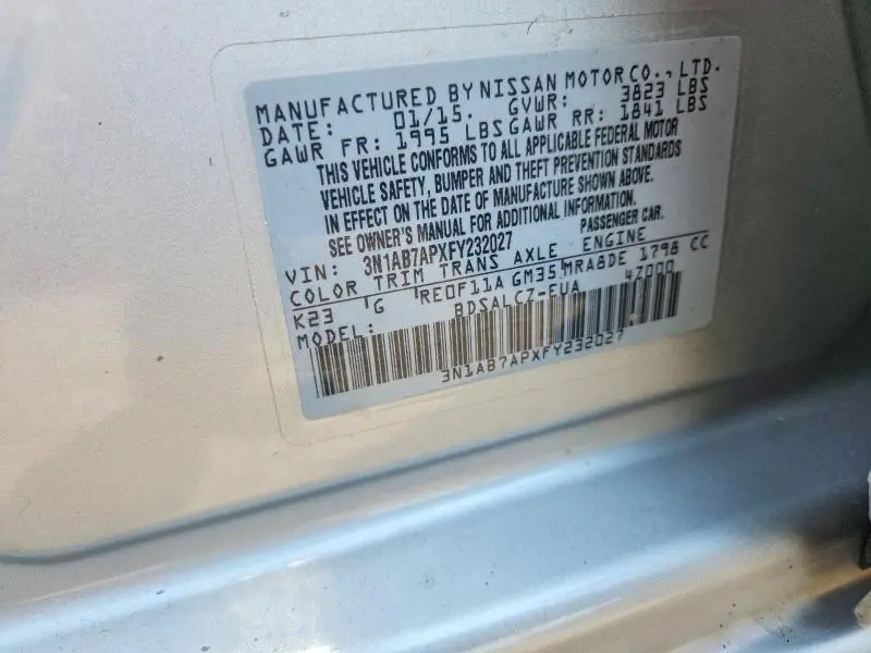 2015 NISSAN SENTRA S  