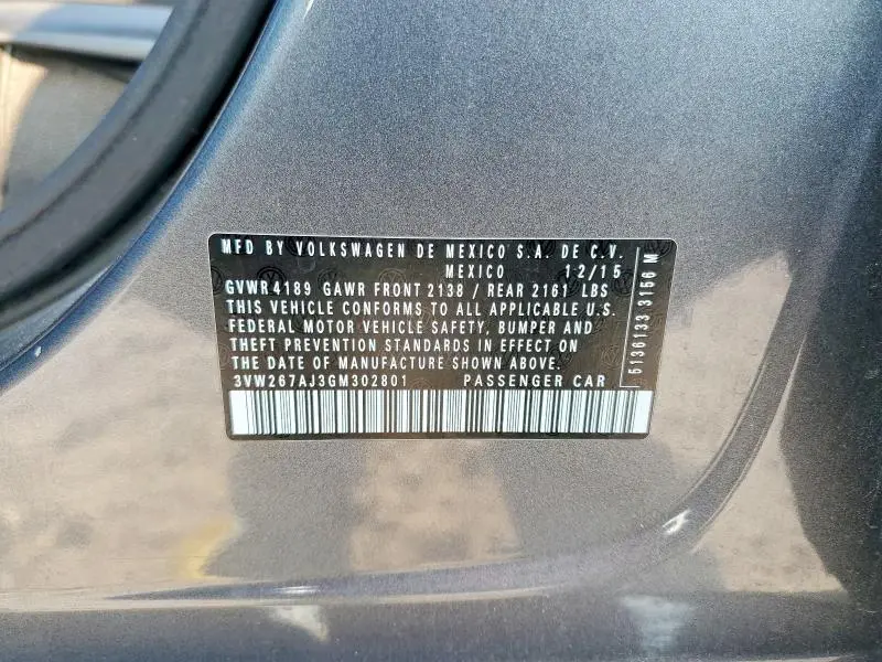 2016 VOLKSWAGEN JETTA S  
