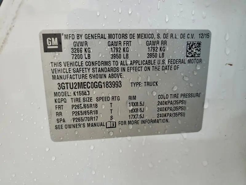 2016 GMC SIERRA K1500 SLE  