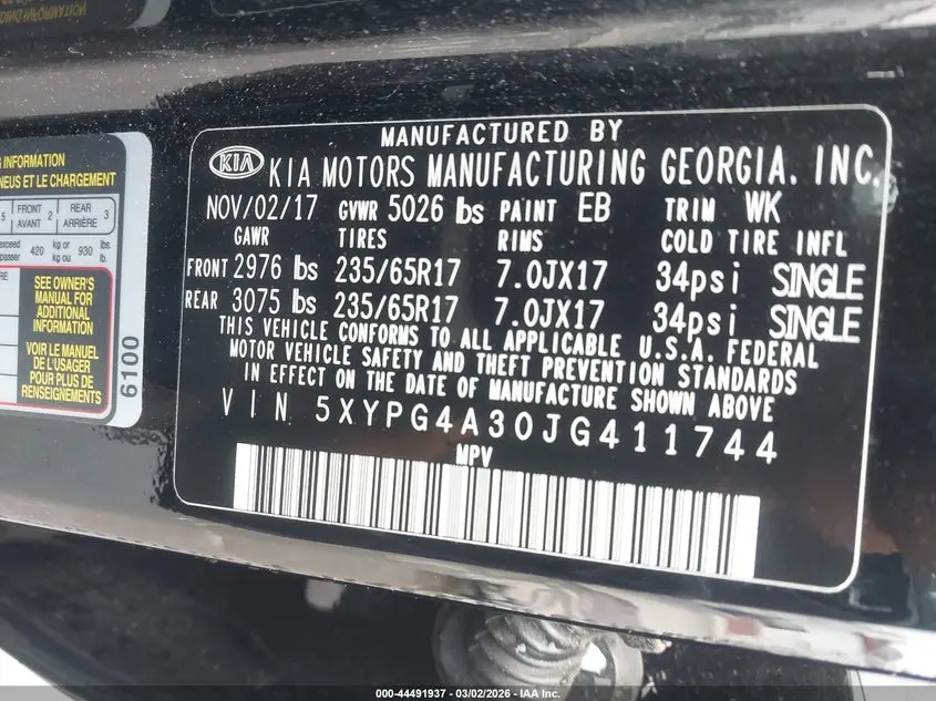 2018 KIA SORENTO 2.4L L