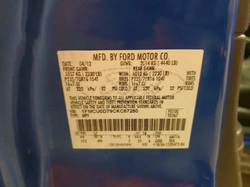 2012 FORD ESCAPE XLT  