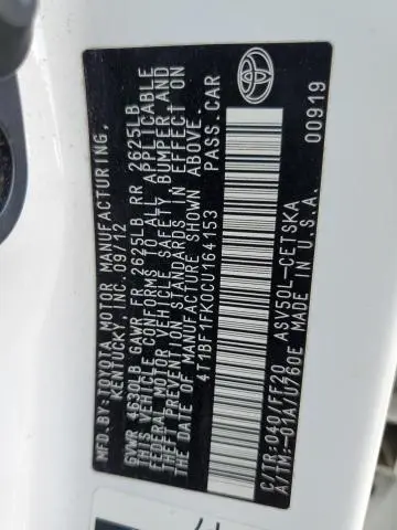 2012 TOYOTA CAMRY BASE  