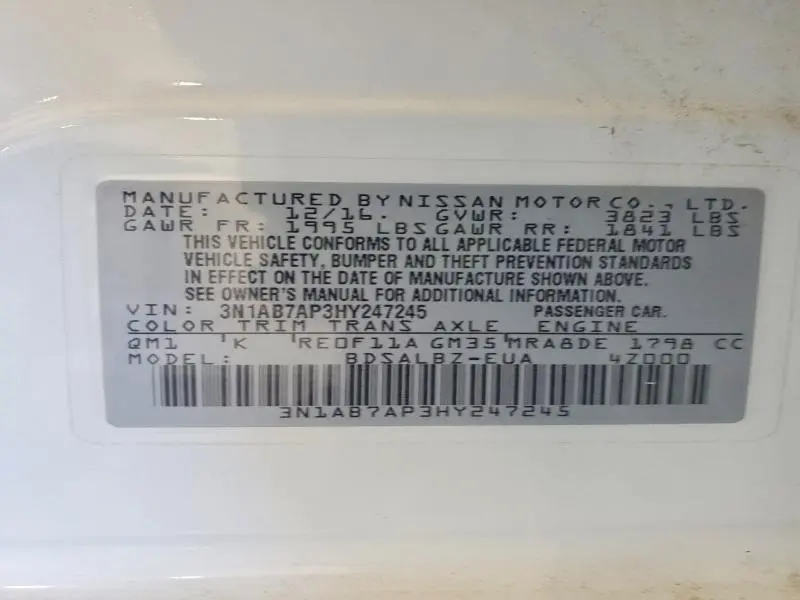 2017 NISSAN SENTRA S  