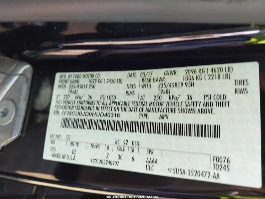 2017 FORD ESCAPE TITANIUM