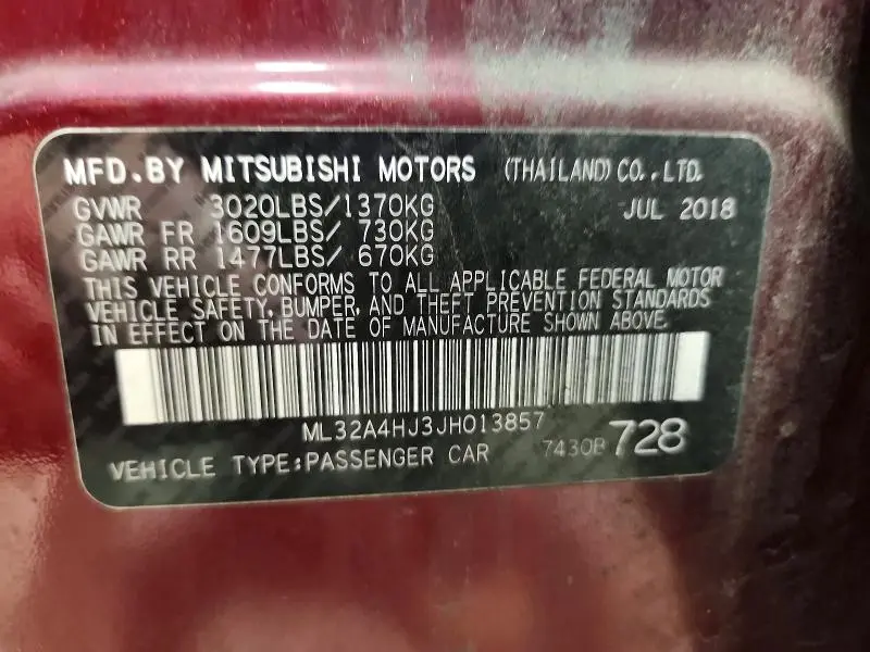 2018 MITSUBISHI MIRAGE SE  