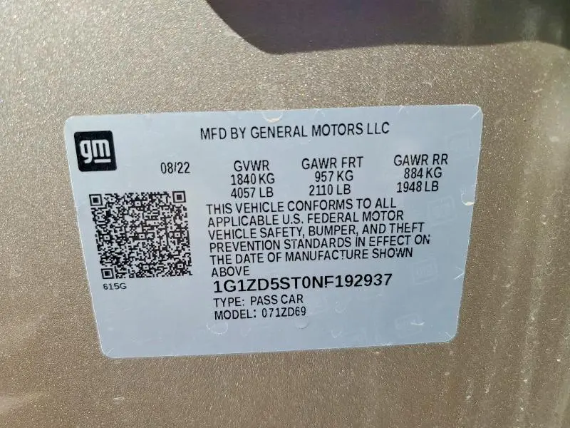 2022 CHEVROLET MALIBU LT  