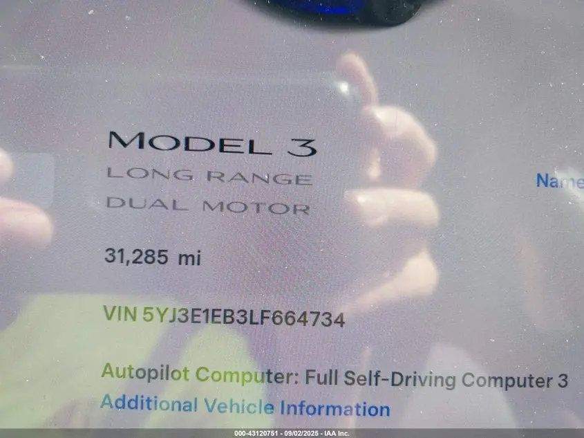 2020 TESLA MODEL 3 LONG RANGE DUAL MOTOR ALL-WHEEL DRIVE