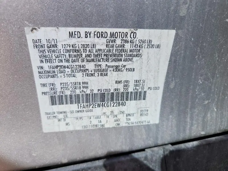 2012 FORD TAURUS SEL  