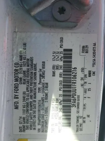 2015 FORD FUSION S HYBRID  