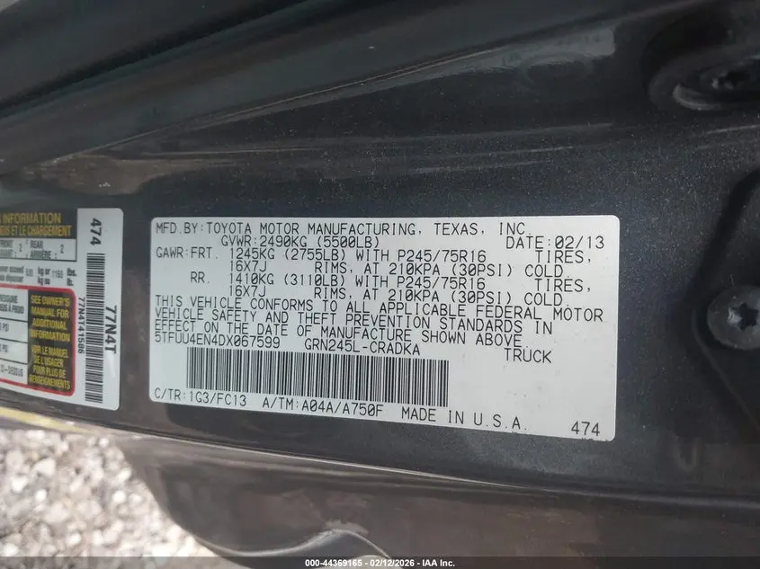 2013 TOYOTA TACOMA BASE V6