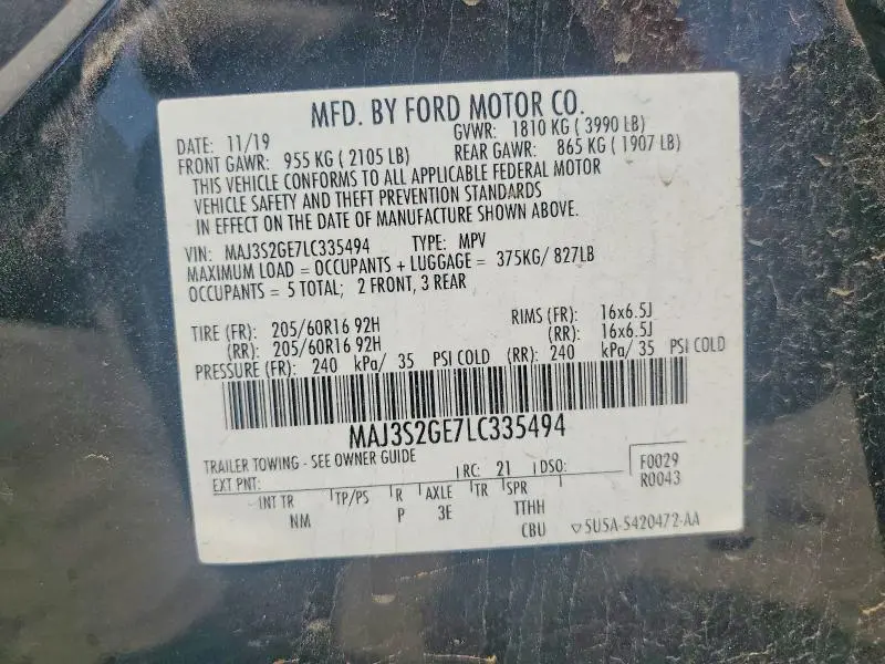 2020 FORD ECOSPORT SE  