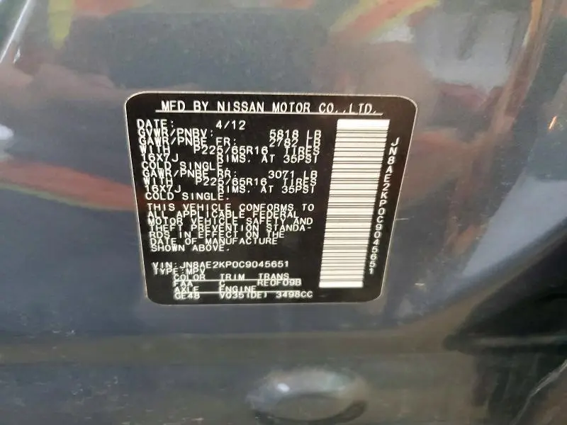 2012 NISSAN QUEST 3.5 S  