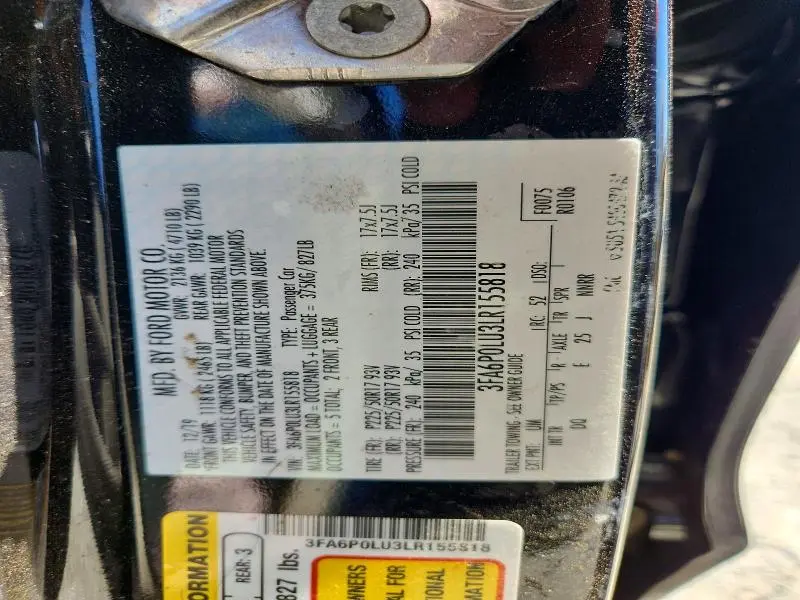 2020 FORD FUSION SE  