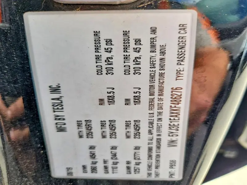 2019 TESLA MODEL 3   
