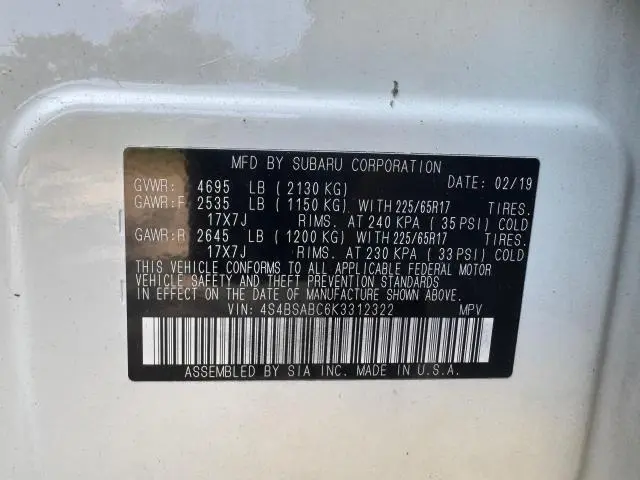 2019 SUBARU OUTBACK 2.5I  